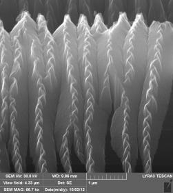  Polyacrylic fiber after the influence of a beam of Argon ions with ene...